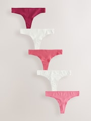 Berry Pink Thong Cotton Rich Knickers 5 Pack - Image 1 of 8