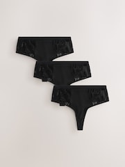 Black High Waisted Thong Modal & Lace Knickers 3 Pack - Image 1 of 6
