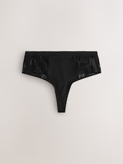 Black High Waisted Thong Modal & Lace Knickers 3 Pack - Image 3 of 6