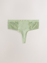 Khaki/Light Pink/Cream High Waisted Thong Modal & Lace Knickers 3 Pack - Image 2 of 6