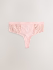 Khaki/Light Pink/Cream High Waisted Thong Modal & Lace Knickers 3 Pack - Image 3 of 6