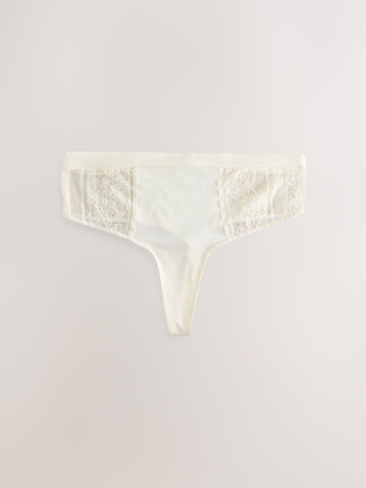 Khaki/Light Pink/Cream High Waisted Thong Modal & Lace Knickers 3 Pack - Image 1 of 1