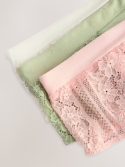Khaki/Light Pink/Cream High Waisted Thong Modal & Lace Knickers 3 Pack - Image 5 of 6
