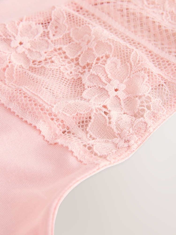 Khaki/Light Pink/Cream High Waisted Thong Modal & Lace Knickers 3 Pack - Image 6 of 6