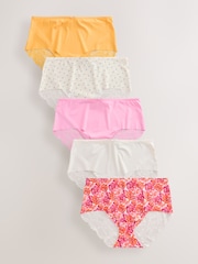 Tropical Print Midi No VPL Lace Back Briefs 5 Pack - Image 1 of 7
