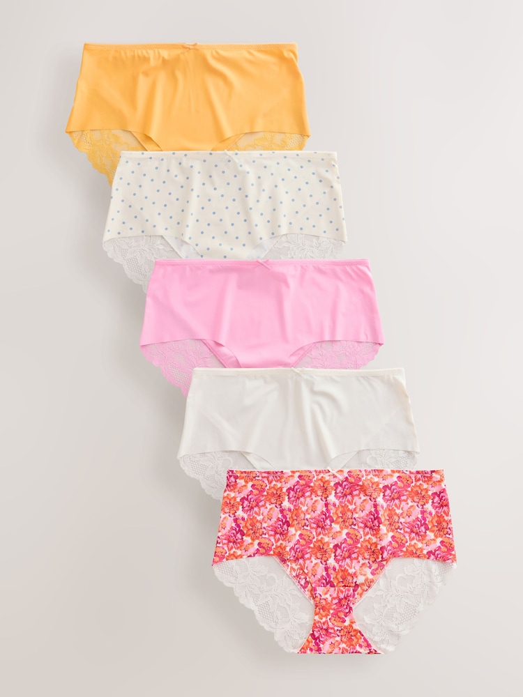 Tropical Print Midi No VPL Lace Back Briefs 5 Pack - Image 1 of 7