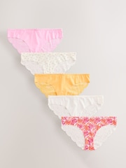 Tropical Print Brazilian No VPL Lace Back Briefs 5 Pack - Image 1 of 9