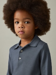 Reiss Airforce Blue Trafford 9-13 yrs Merino Wool Polo Shirt - Image 1 of 4