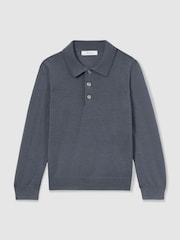 Reiss Airforce Blue Trafford 9-13 yrs Merino Wool Polo Shirt - Image 2 of 4