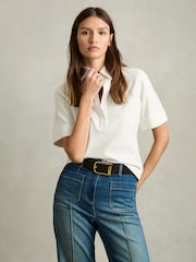 Reiss Cream Astrid Open-Collar Polo Shirt - Image 1 of 7