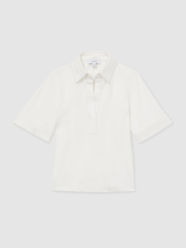 Reiss Cream Astrid Open-Collar Polo Shirt - Image 2 of 7