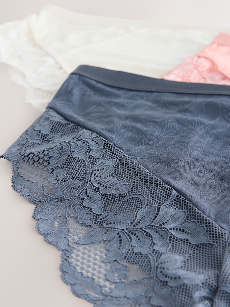 Navy/Pink High Rise High Leg Lace Trim Knickers 3 Pack - Image 12 of 12 Navy/Pink High Rise High Leg Lace Trim Knickers 3 Pack - Image 12 of 12