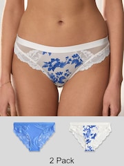 Blauw bloemenprint - Set van 2 hoogopgesneden slipjes met kanten afwerking - Image 1 of 11