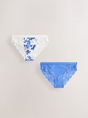 Blauw bloemenprint - Set van 2 hoogopgesneden slipjes met kanten afwerking - Image 7 of 11