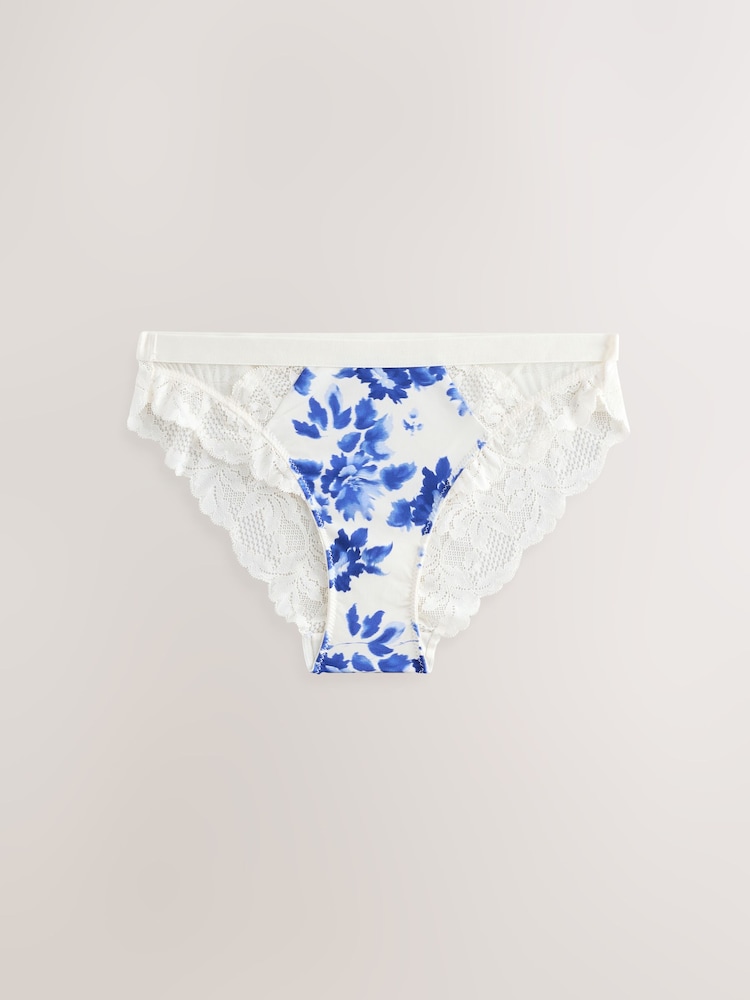 Blauw bloemenprint - Set van 2 hoogopgesneden slipjes met kanten afwerking - Image 9 of 11