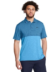 Under Armour Navy/Turquoise Golf Playoff 3.0 Stripe Polo Shirt - Image 1 of 4