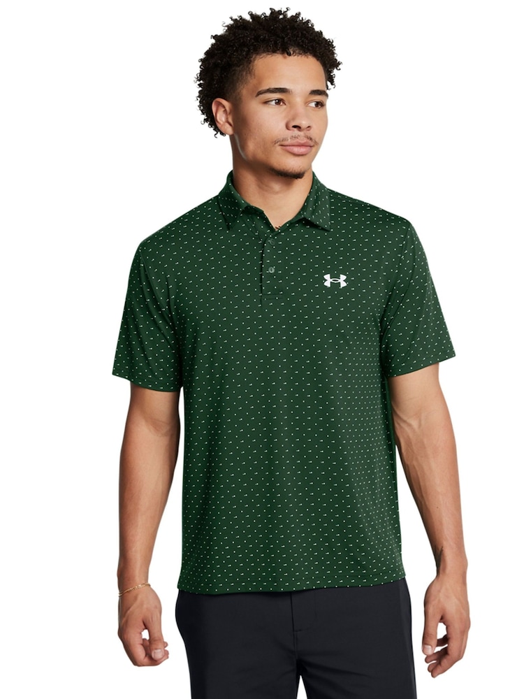 Under Armour Dark Green Golf Playoff 3.0 Printed Polo Shirt - Image 1 of 4