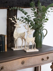 Laura Ashley Set of 2 Champagne Gold Base On Marble Reindeer Sculptures - Image 1 of 5