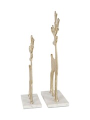 Laura Ashley Set of 2 Champagne Gold Base On Marble Reindeer Sculptures - Image 3 of 5