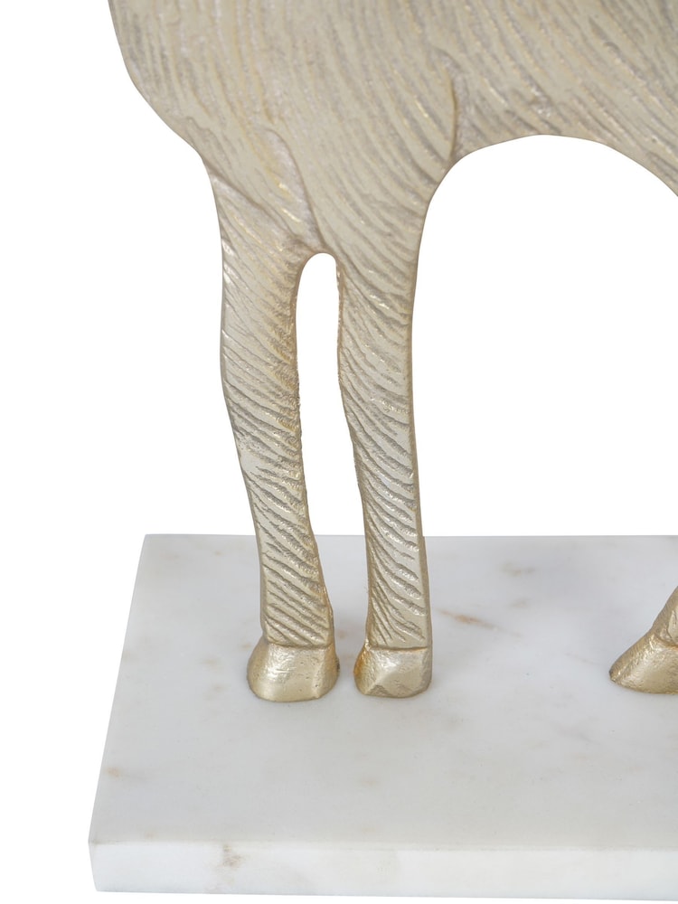 Laura Ashley Set of 2 Champagne Gold Base On Marble Reindeer Sculptures - Image 5 of 5