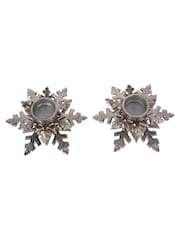 Laura Ashley Set of 2 Silver Festive Snowflake Tea Light Holders - Image 2 of 5