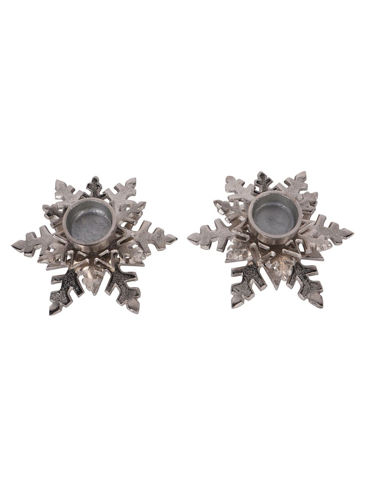 Laura Ashley Set of 2 Silver Festive Snowflake Tea Light Holders - Image 2 of 5