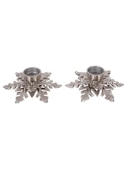 Laura Ashley Set of 2 Silver Festive Snowflake Tea Light Holders - Image 3 of 5