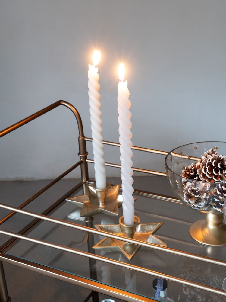 Laura Ashley Champagne Gold Set of 2 Large Star Candle Sticks - Image 1 of 3