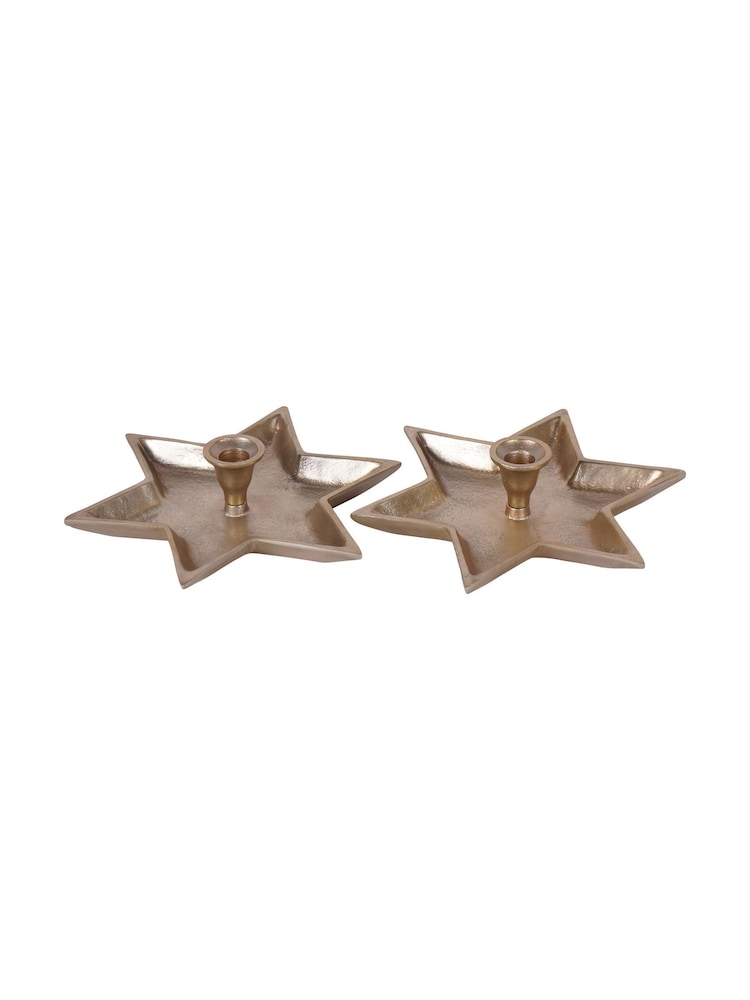 Laura Ashley Champagne Gold Set of 2 Large Star Candle Sticks - Image 2 of 3