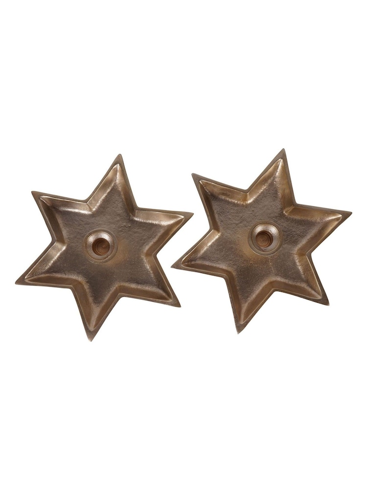 Laura Ashley Champagne Gold Set of 2 Large Star Candle Sticks - Image 3 of 3