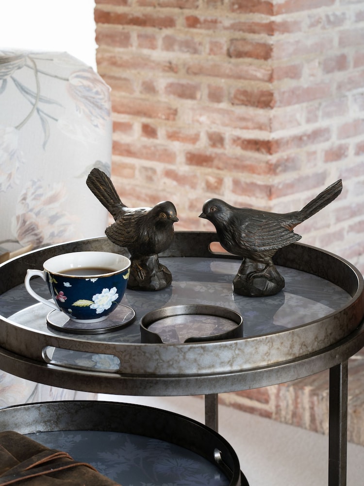 Laura Ashley Brown Set of 2 Resin Sitting Bird - Image 1 of 5