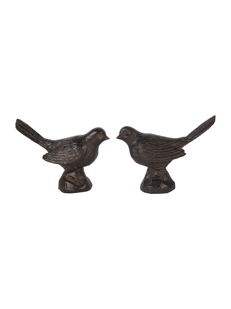 Laura Ashley Brown Set of 2 Resin Sitting Bird - Image 2 of 5