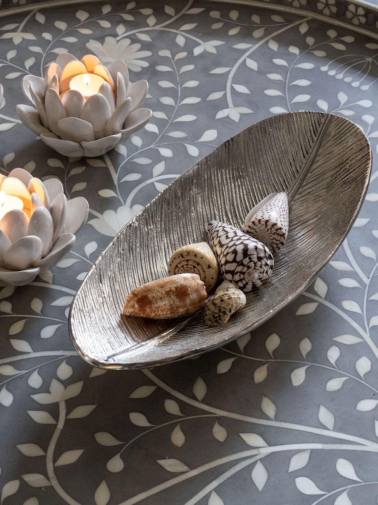 Laura Ashley Silver Large Albury Leaf Oval Bowl - Image 1 of 6
