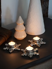 Laura Ashley Silver Set of 3 Small Festive Snowflake Tealight Tea Light Holders - Image 1 of 5