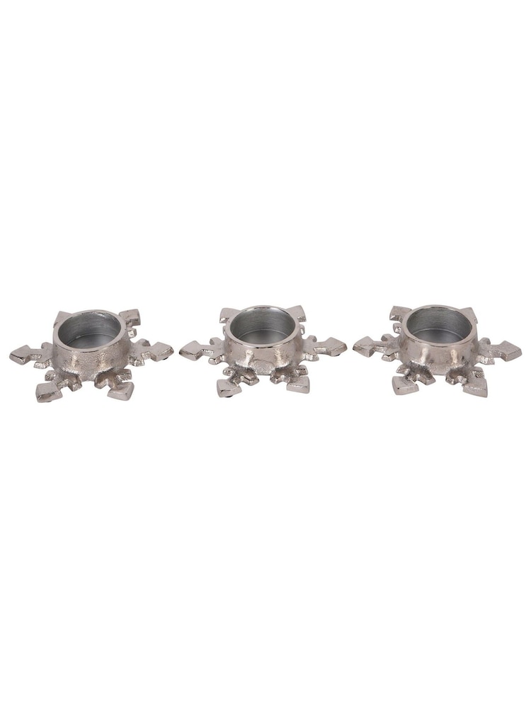 Laura Ashley Silver Set of 3 Small Festive Snowflake Tealight Tea Light Holders - Image 2 of 5