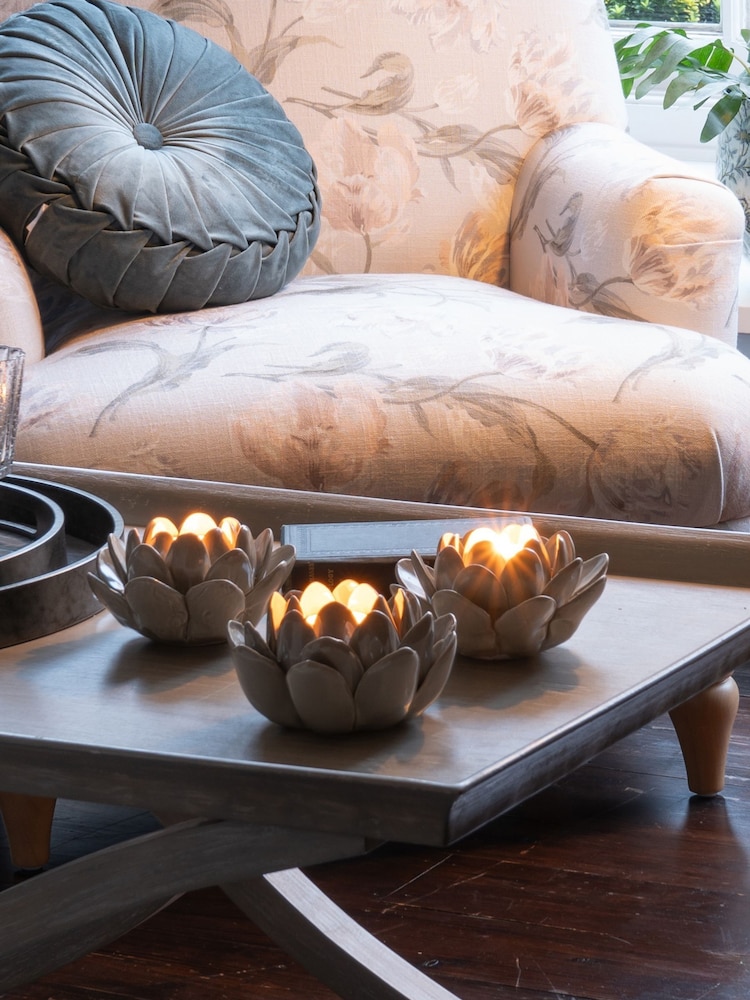 Laura Ashley Set of 3 Dark Dove Grey Larkhill Lotus Tea Light Holder - Image 1 of 5