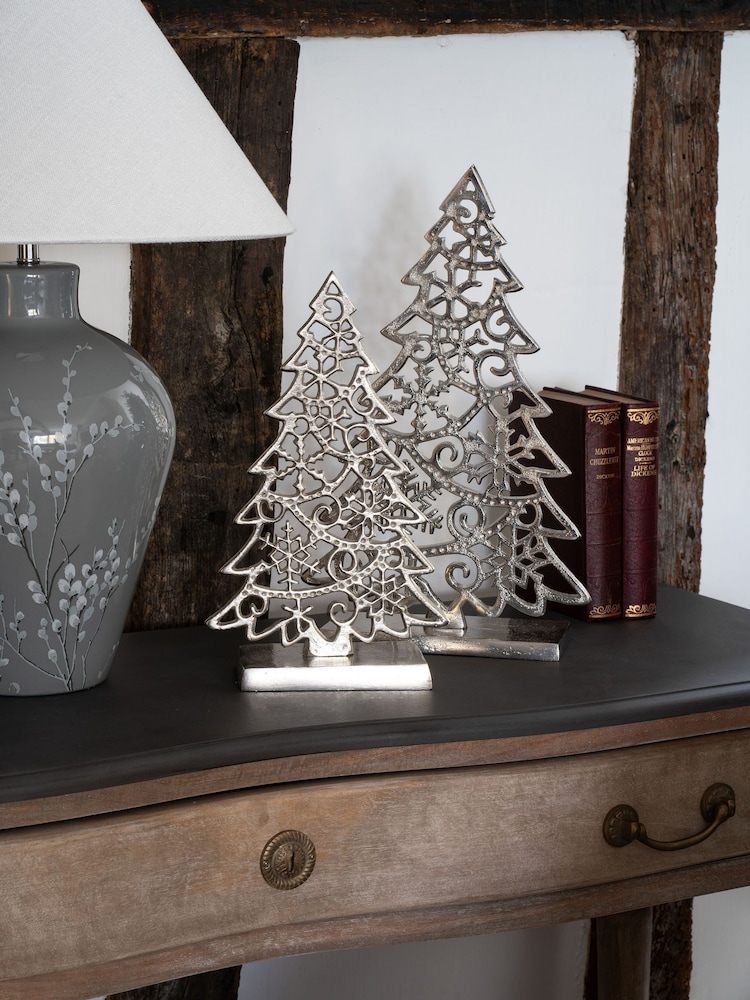 Laura Ashley Silver Festive Cut Xmas Tree Set of 2 - Image 1 of 5