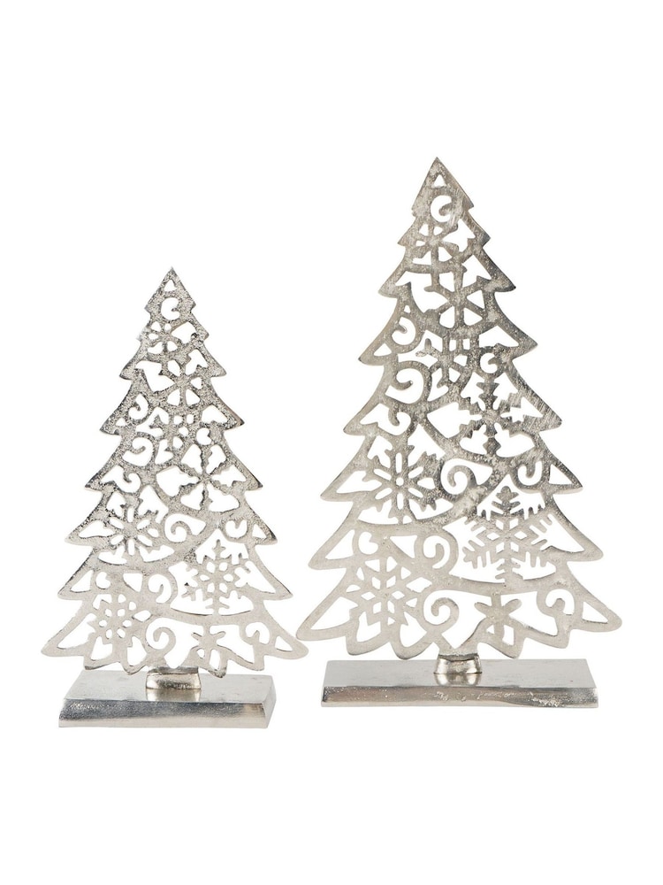 Laura Ashley Silver Festive Cut Xmas Tree Set of 2 - Image 2 of 5