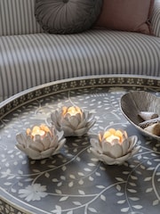 Laura Ashley Set of 3 Off White Larkhill Lotus Tea Light Holder - Image 1 of 4