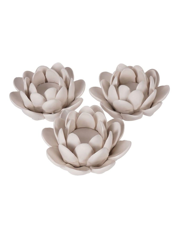 Laura Ashley Set of 3 Off White Larkhill Lotus Tea Light Holder - Image 4 of 4