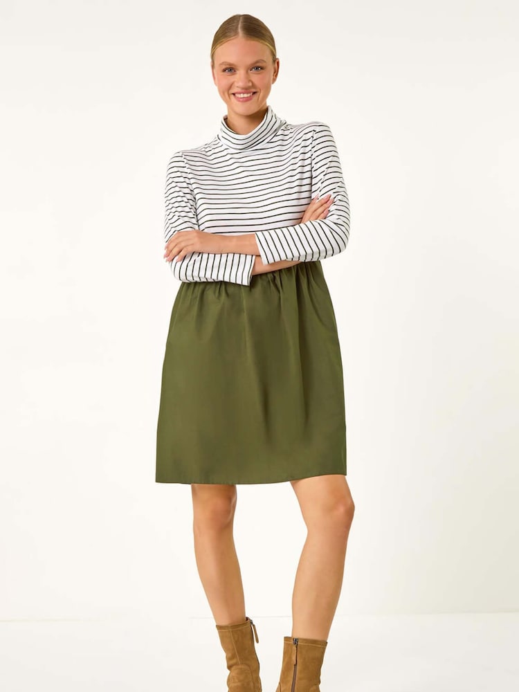 Verde - Roman Contrast Stripe Smock 100% Cotton Midi Dress - Imagen 1 de 5 Verde - Roman Contrast Stripe Smock 100% Cotton Midi Dress - Imagen 1 de 5