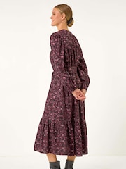 Roman Pink Floral Print Quilted Midi Dress - Image 3 of 5