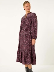 Roman Pink Floral Print Quilted Midi Dress - Image 4 of 5