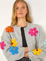 Roman Grey All Over Floral Knit Cardigan - Image 1 of 5