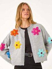 Roman Grey All Over Floral Knit Cardigan - Image 4 of 5