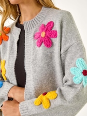 Roman Grey All Over Floral Knit Cardigan - Image 5 of 5