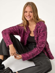 Roman Pink Fluffy Knit Button Cardigan - Image 1 of 5