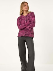Roman Pink Fluffy Knit Button Cardigan - Image 2 of 5