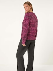 Roman Pink Fluffy Knit Button Cardigan - Image 3 of 5