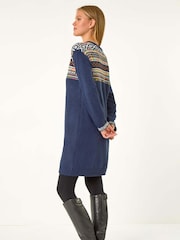 Roman Blue Nordic Pattern Knitted Shift Dress - Image 3 of 5